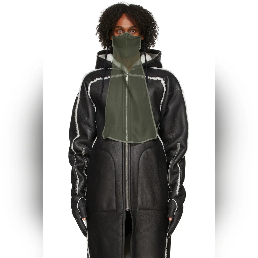 B3. NWT RICK OWENS SILK LONG MASK IN GREEN